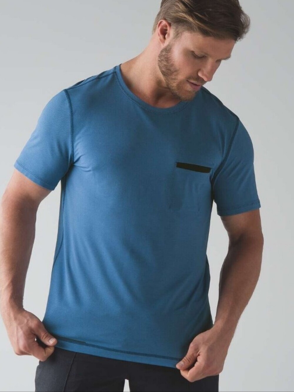 Lululemon R.A.D. Short Sleeve. Heathered Rugged Blue, Touch Of Black. Size XL.